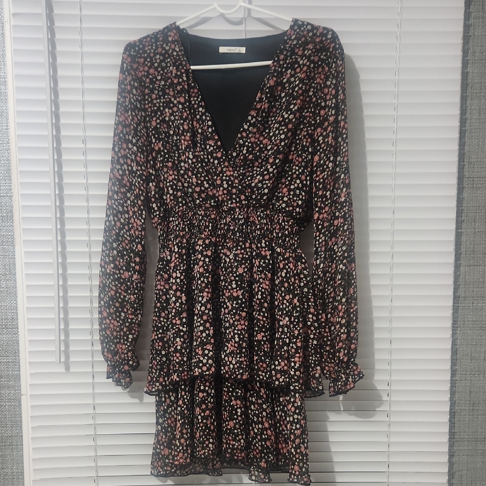 Timing Black and Pink Floral Long Sleeve Dress